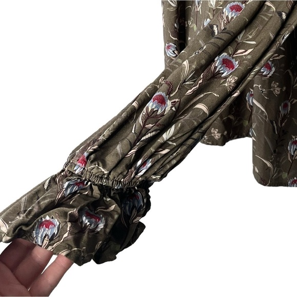 The Drop Cottage Core Olive Floral Ruffle Blouse by Ashley Robertson  XL NWT - Picture 7 of 16